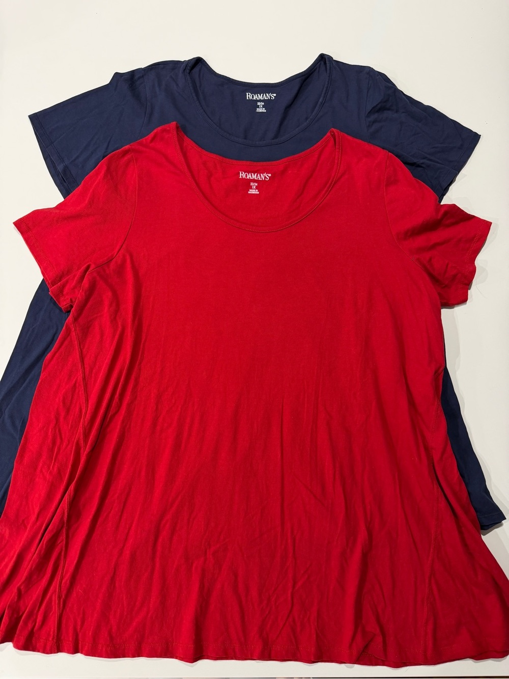 Roaman's Short Sleeve Scoop Neck Tees - Red & Navy